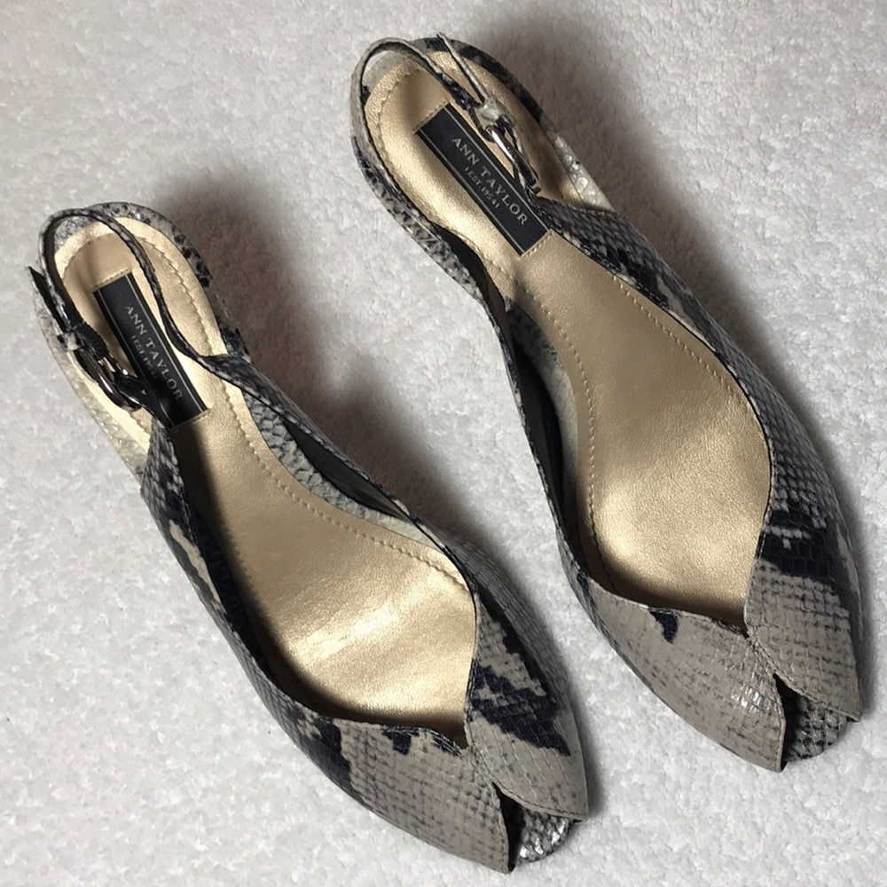 ANN TAYLOR Snake Skin Leather Sling-Back Shoes